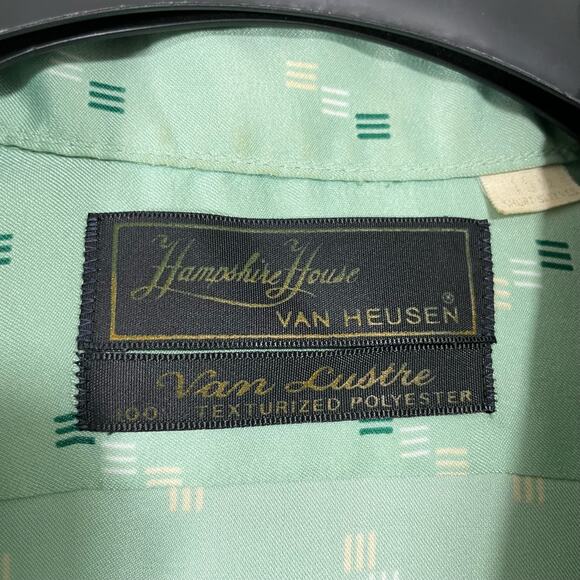 Hampshire House Van Huesen Vintage 1970's Mint Green Button Up Shirt - Size 15.5 - Picture 4 of 6